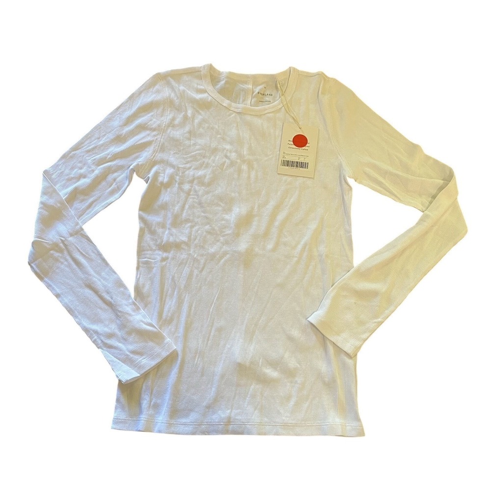 Everlane NWT Supima Cotton Luxe Micro-rib Long Sleeve Crew White Medium - Picture 5 of 8